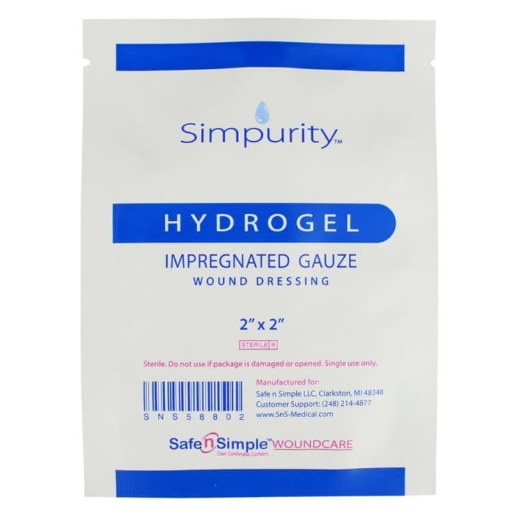 Simpurity Impregnated Hydrogel Gauze Wound Dressing, 2 x 2 Inch - Each - Image 1