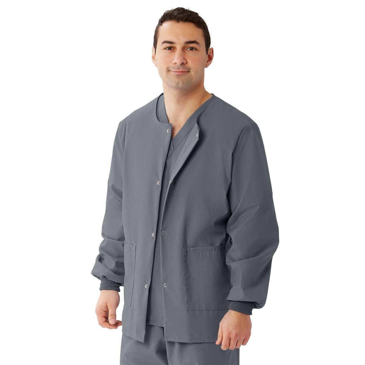 Medline AngelStat Unisex Snap-Front Warm-Up Scrub Jacket, Charcoal, Extra Small - Image 1