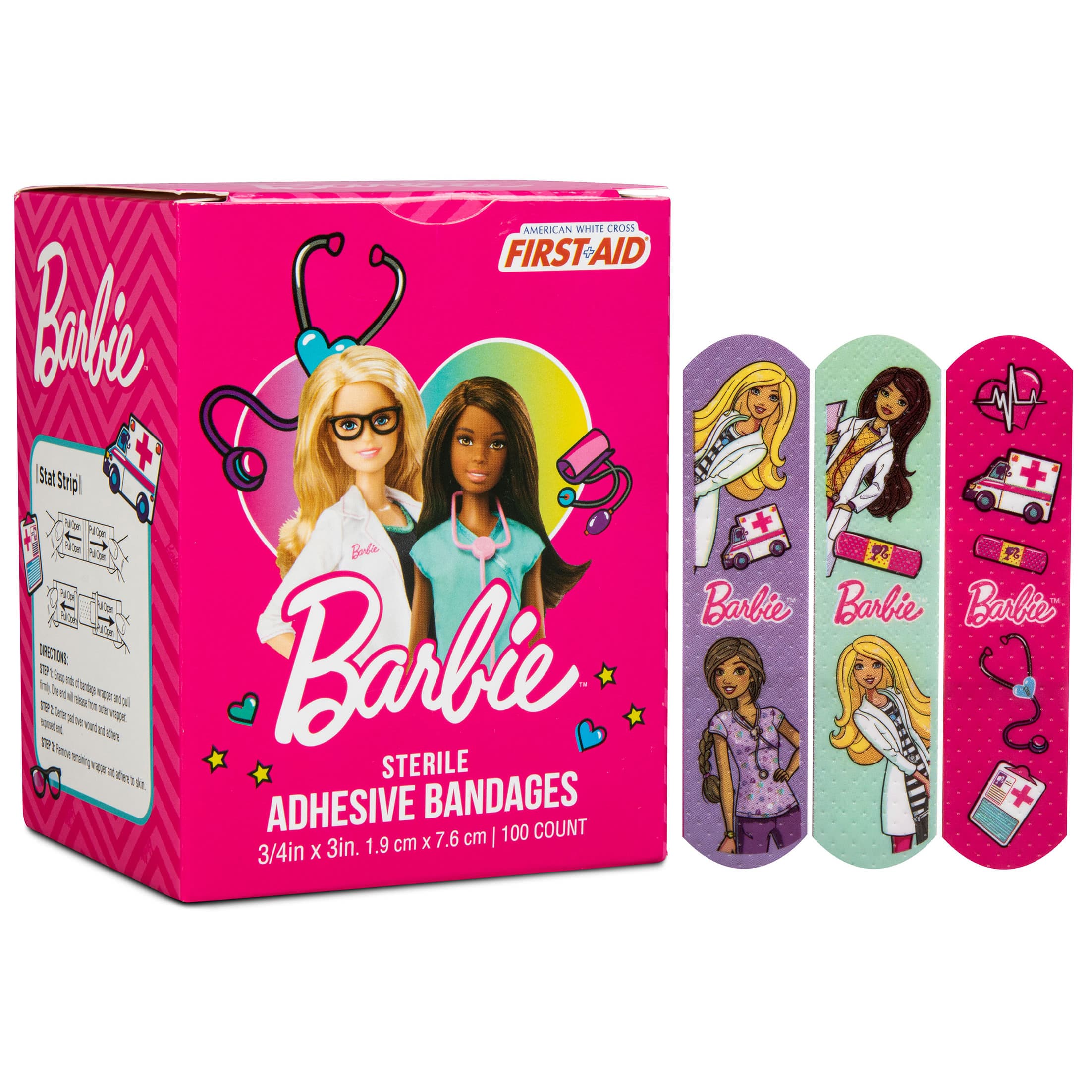 Dukal American White Cross Barbie Stat Strip Adhesive Bandages, 3/4 x 3 Inch - Box of 100 - Image 1