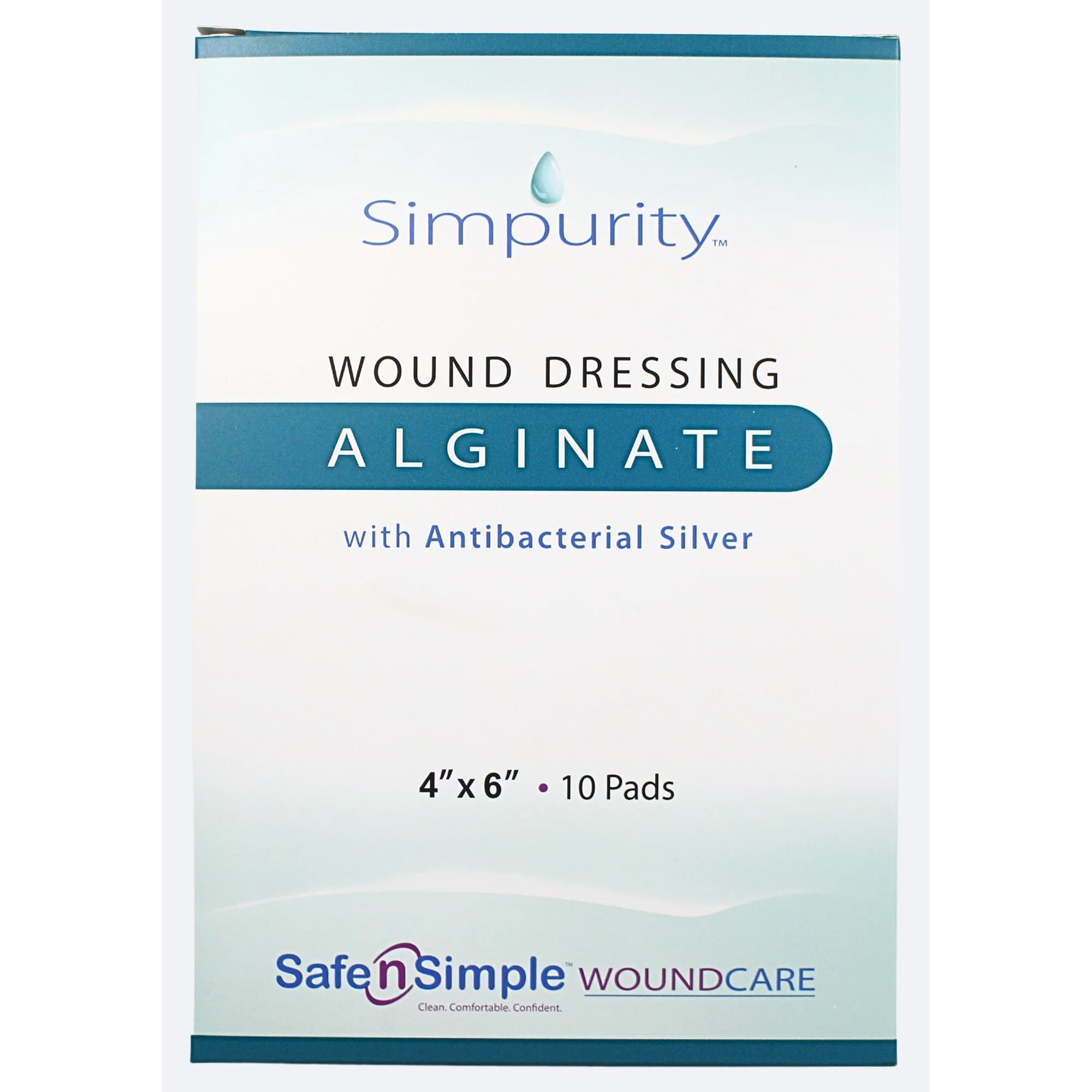 Simpurity Silver Calcium Alginate Dressing, 4 x 6 Inch - Box of 10 - Image 1