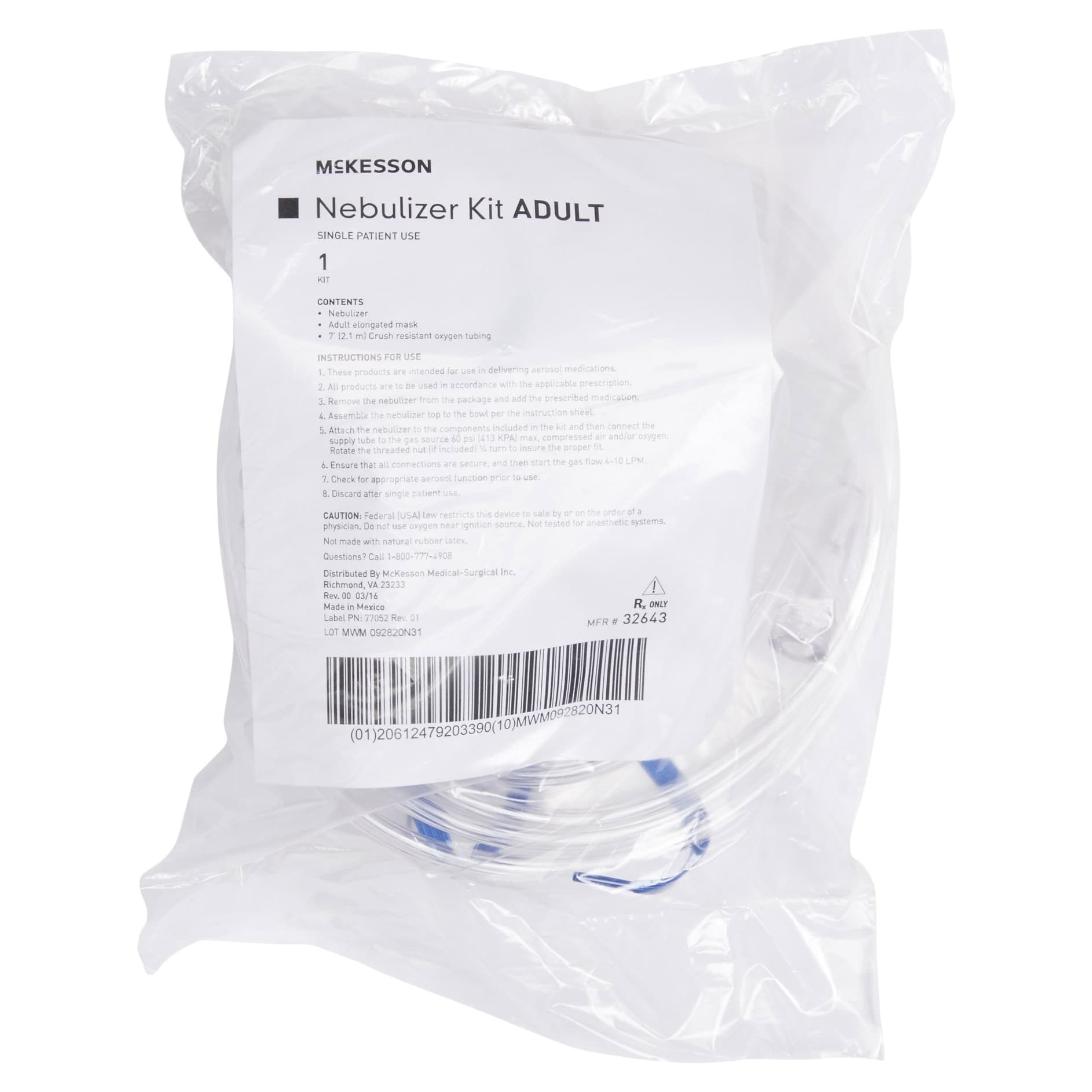 McKesson Handheld Nebulizer Kit Elbow Adapter Aerosol Mask Delivery Small Volume 7 Foot Oxygen Tube Length - Image 1