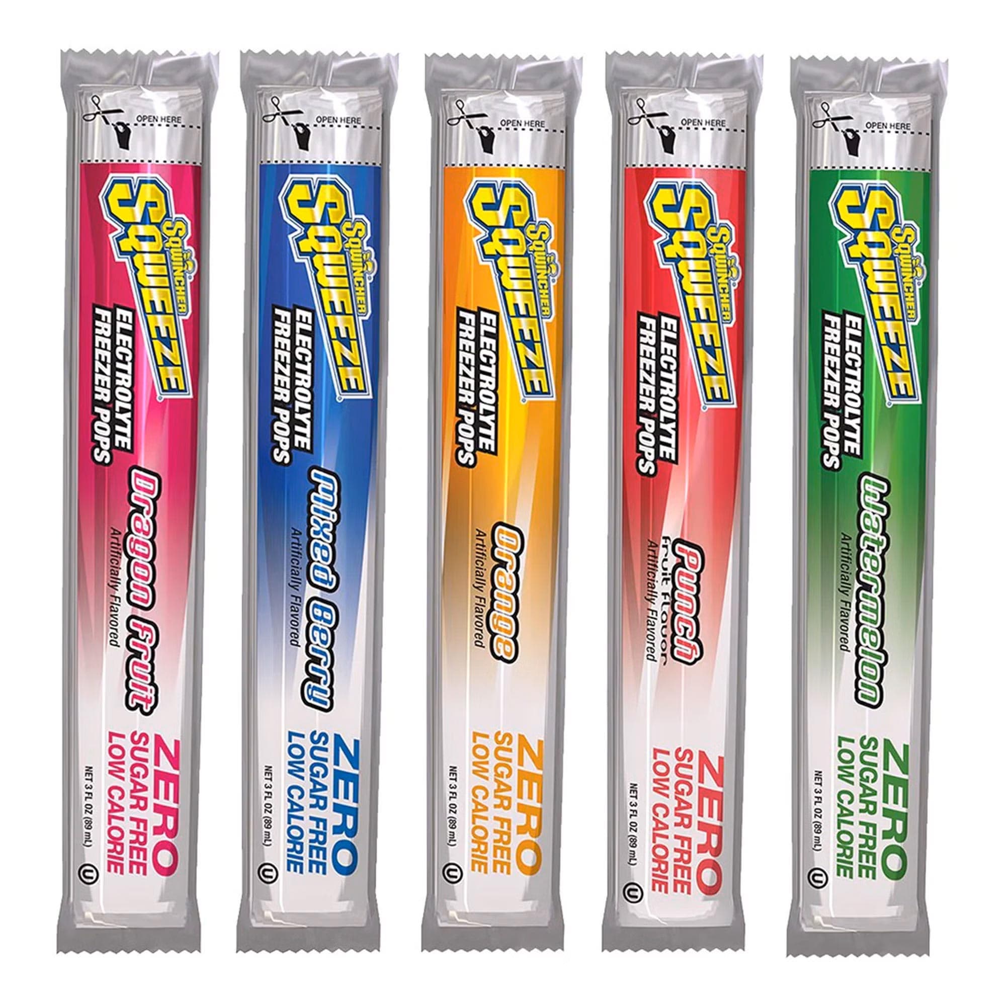 Sqwincher Squeeze Zero Freezer Pop Oral Electrolyte Solution, Assorted Flavors, 3 oz