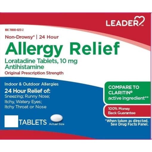 Leader 24 Hour Allergy Relief, Loratadine, Tablets, 10 mg - 30 Count - Image 1