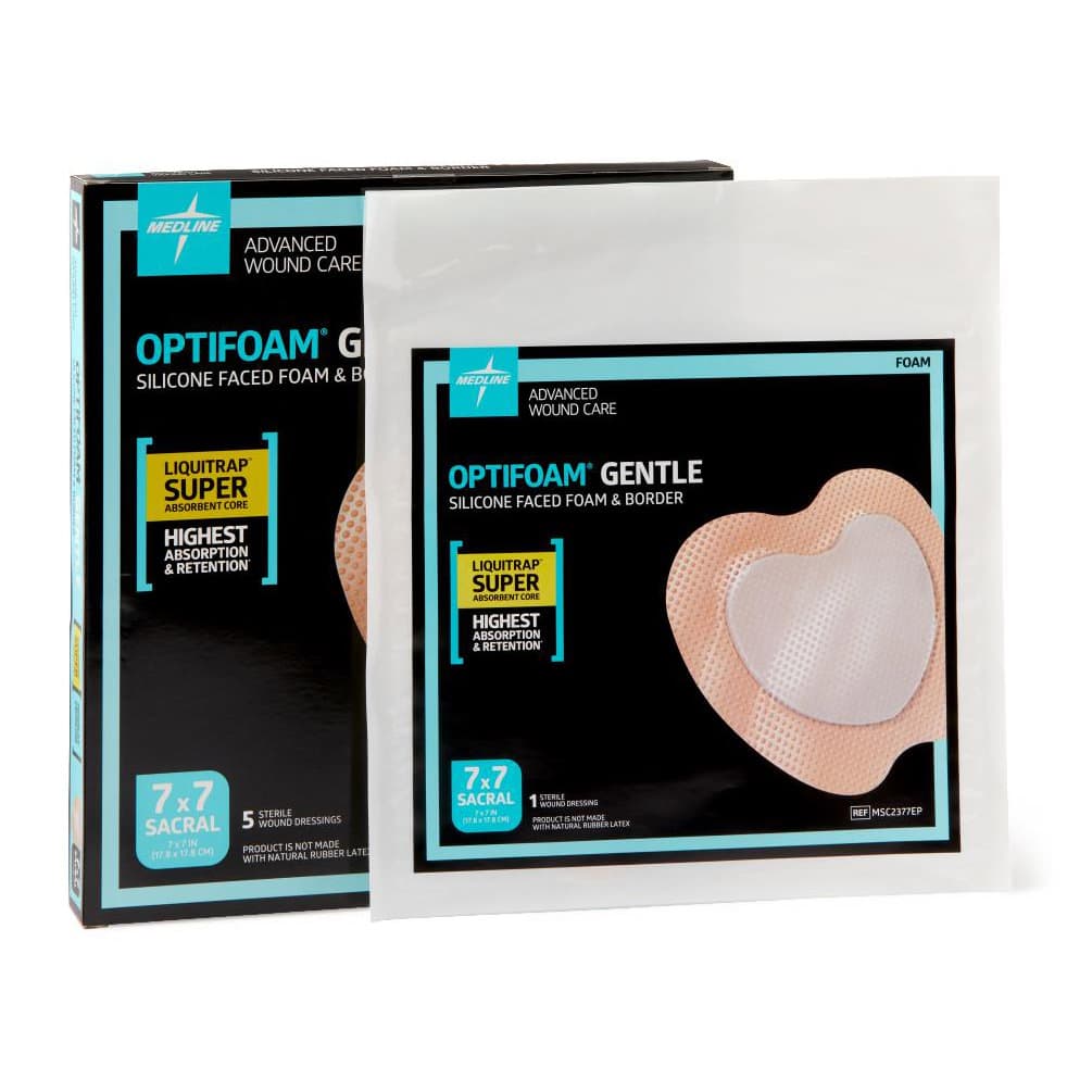 Optifoam Gentle Silicone-faced Foam Dressing, Sacrum, Sterile, 7 x 7 Inch - Case of 40 - Image 1