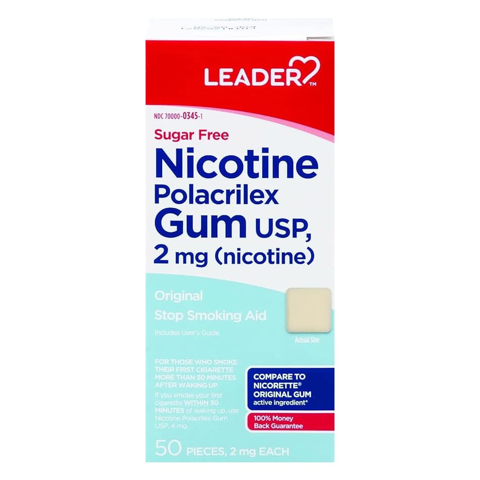 Leader Nicotine Gum, 2Mg, Sugar Free, Original, 50 ct - Each