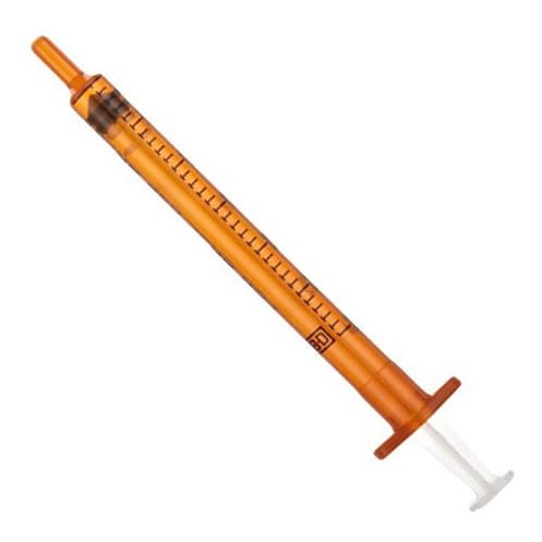 BD Oral Syringe with Tip Cap, Amber, 1 mL - Box of 100 - Image 1