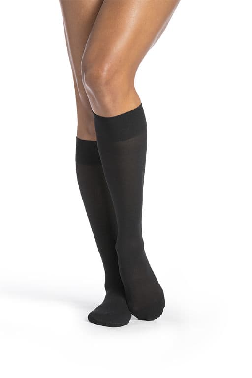 Sigvaris Womens Medium sheer Calf High Compression Socks, 20-30mmHgLarge-Long, Black - Pair - Image 1
