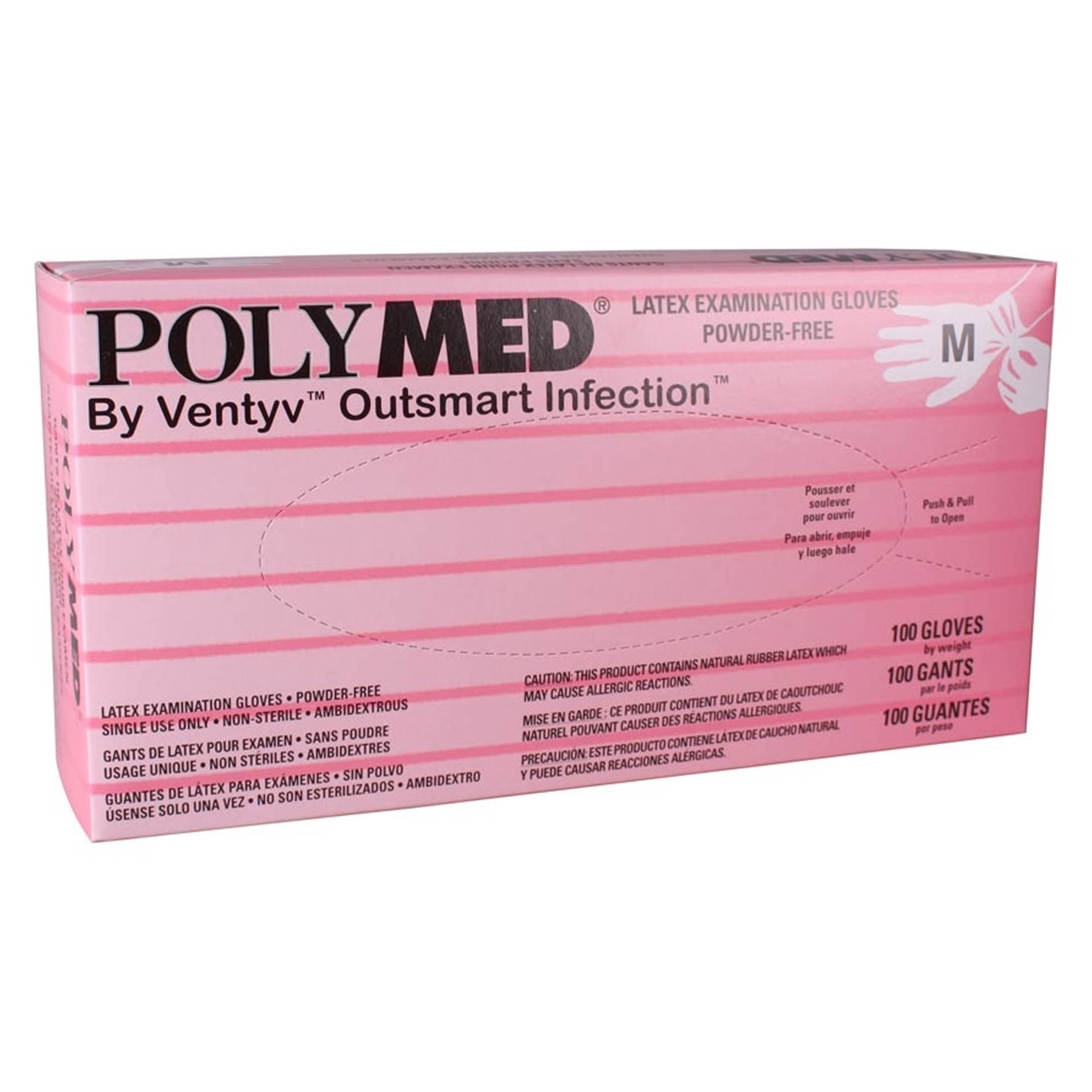 Polymed Latex Exam Gloves, Medium - Box of 100 - Image 1