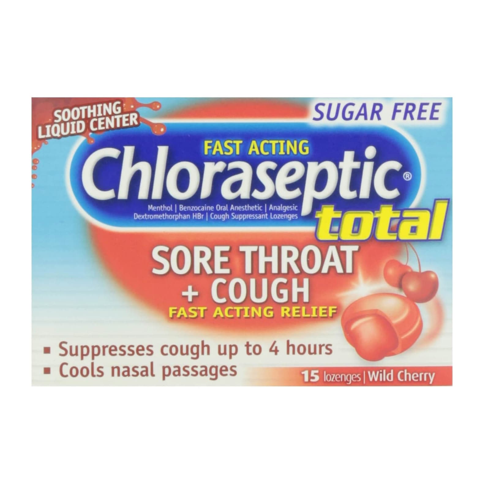 Chloraseptic Total, Sore Throat+ Cough Lozenges, Wild Cherry, 15 Count - Each