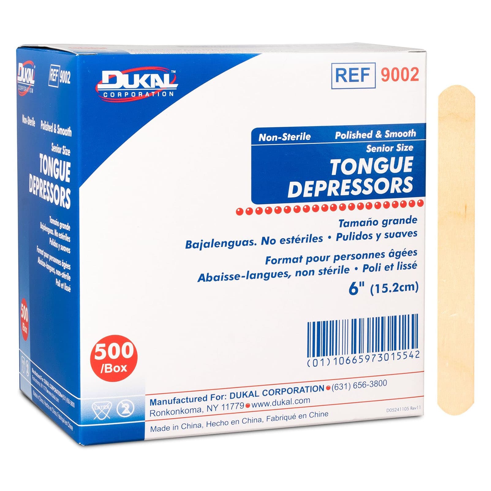 Dukal Unflavored Non-Sterile Tongue Depressor, 6 Inch - Box of 500 - Image 1