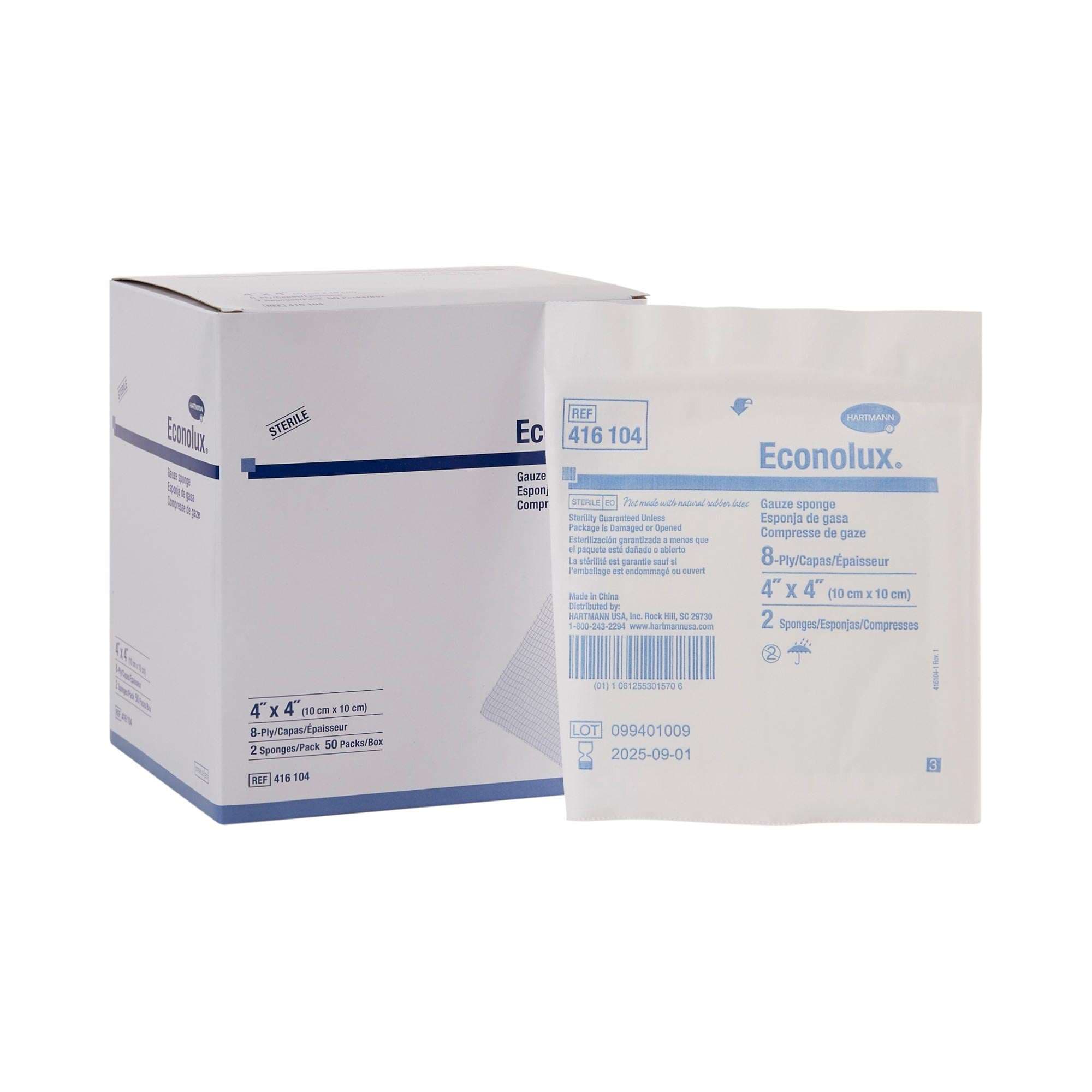 Econolux 8-Ply Gauze Sponge Sterile, 4 x 4 Inch - Case of 1200 - Image 1