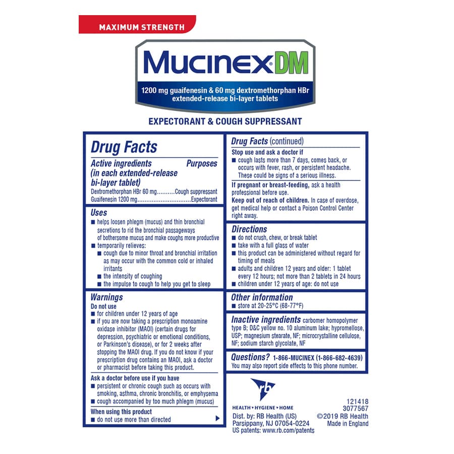 Mucinex DM Maximum Strength Extended-Release Bi-Layer Tablets - Box of 14 - Image 4