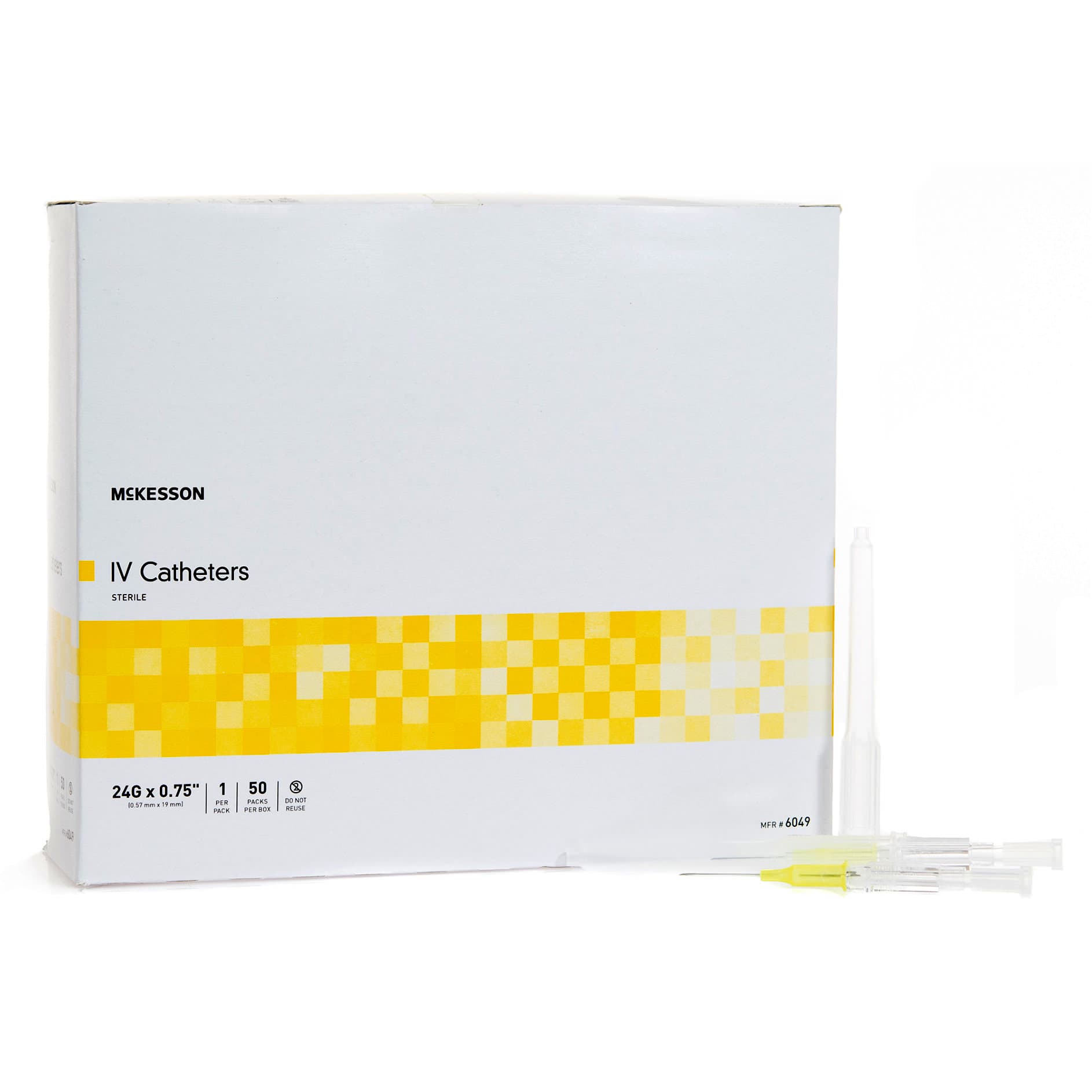 McKesson Peripheral IV Catheter Without Safety, Yellow, 24 Gauge, 0.75 Inch - Case of 1000 - Image 1