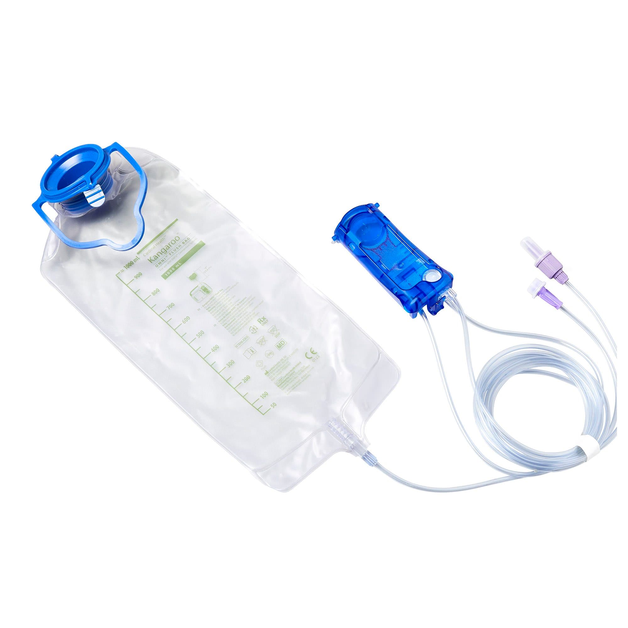 Kangaroo OMNI ENPlus Enteral Feeding Pump Spike Set with Flush Bag, 1000 mL - Case of 30 - Image 1