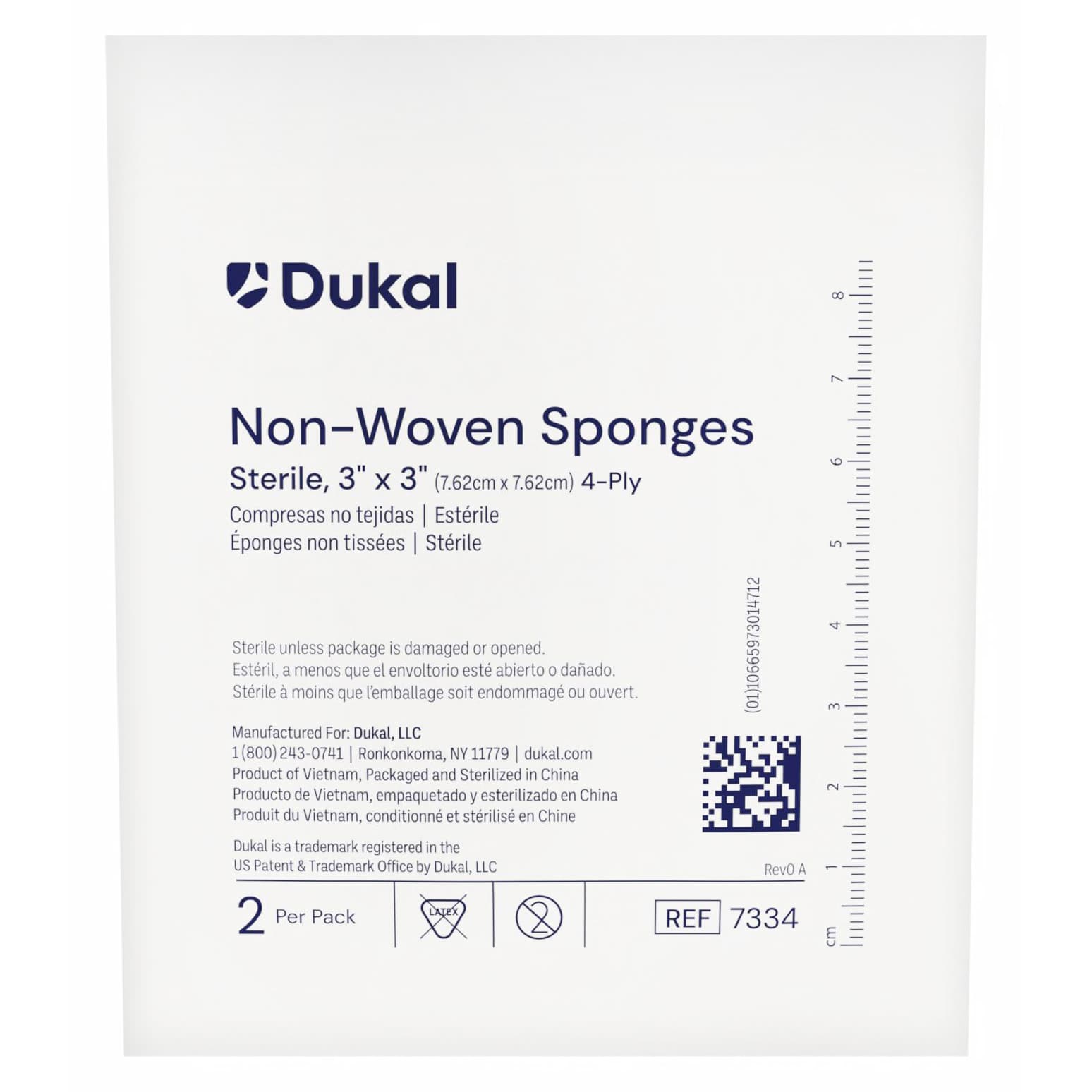 Dukal Clinisorb 4-Ply Square Nonwoven Sponge, 3 x 3 Inch, Sterile - Case of 1200 - Image 1
