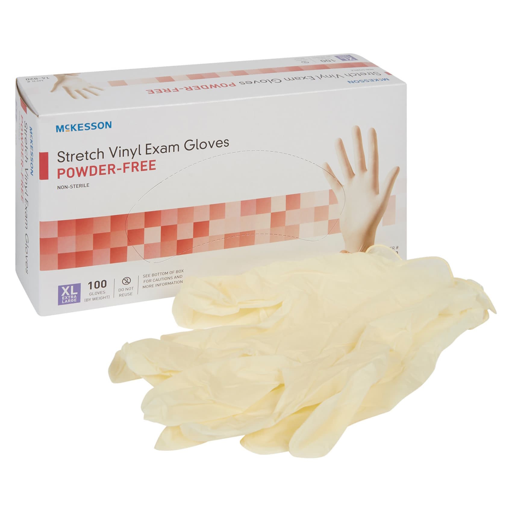 McKesson Stretch Vinyl Powder Free Exam Gloves, Ivory, X-Large - Box of 100 - Image 1