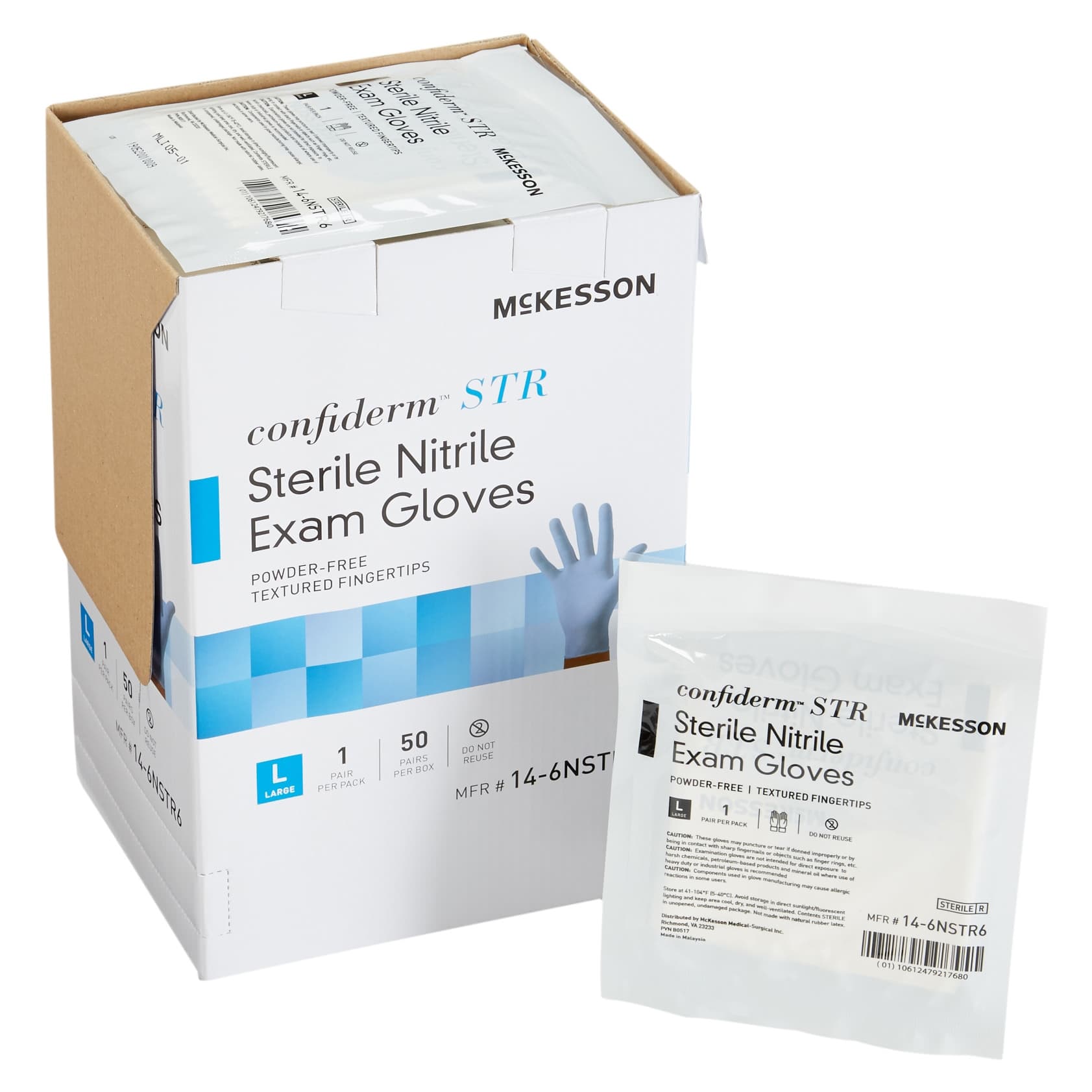 McKesson Confiderm STR Nitrile Powder Free Exam Glove, Blue, Large - Box of 100 - Image 1