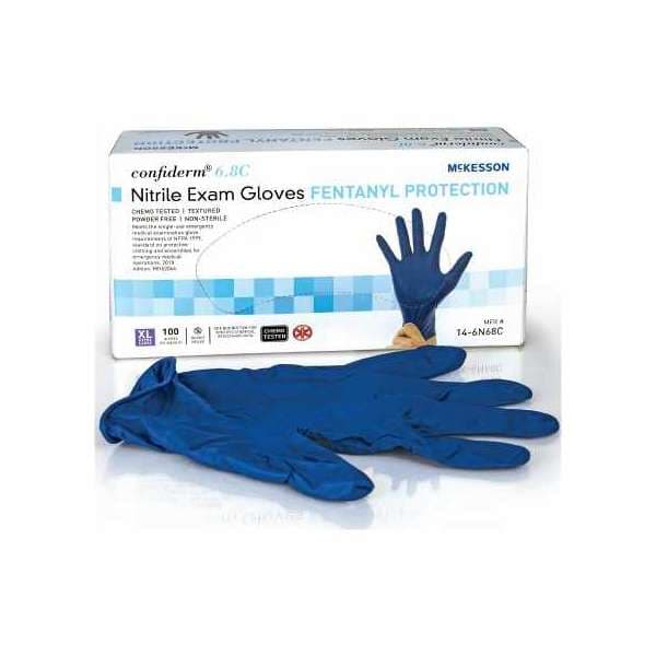McKesson Confiderm 6.8C Exam Glove Blue Beaded Cuff 6.1 mil to 8.0 mil Range, X-Large - Case of 1000 - Image 1