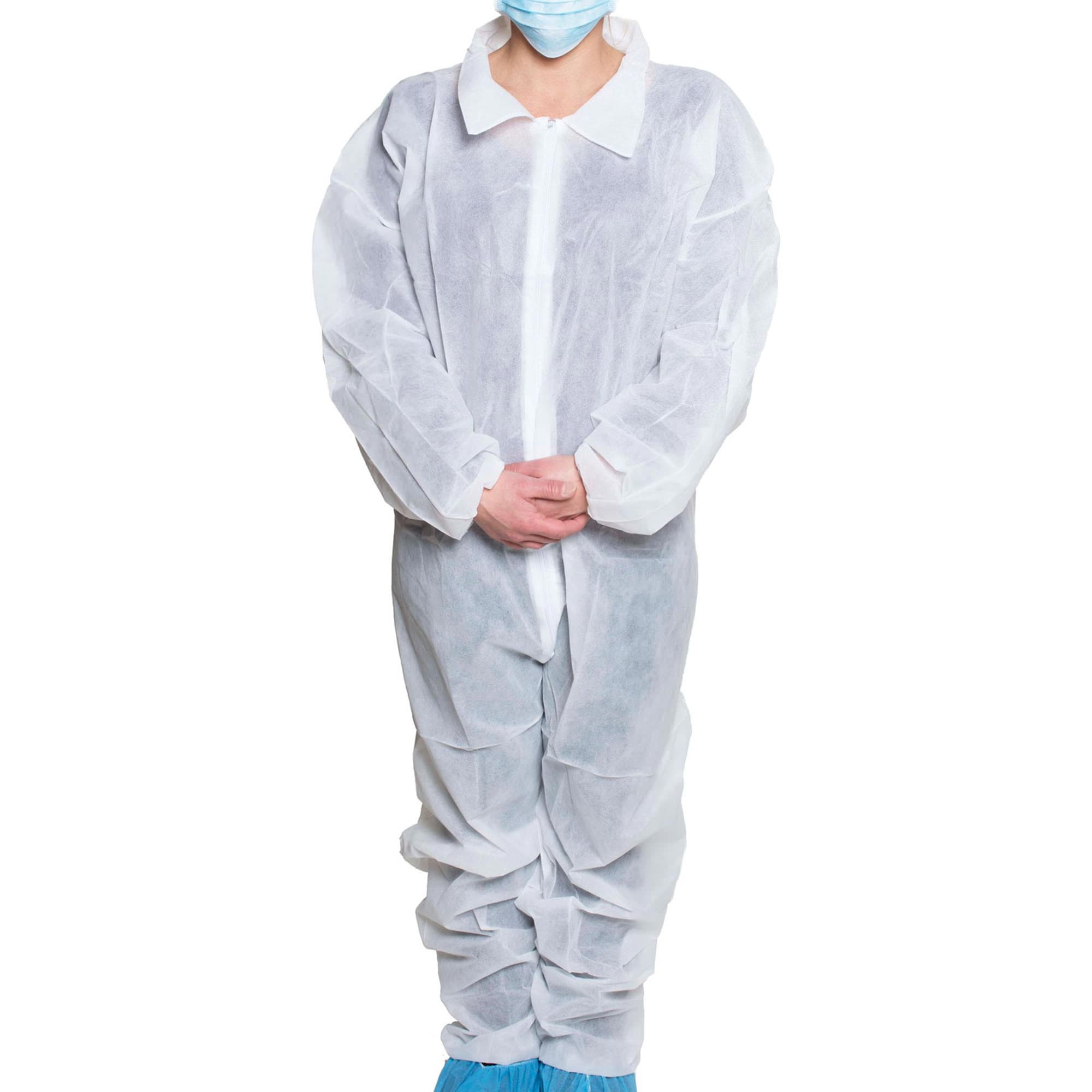 Dukal Coverall With Zipper, White, Extra Large