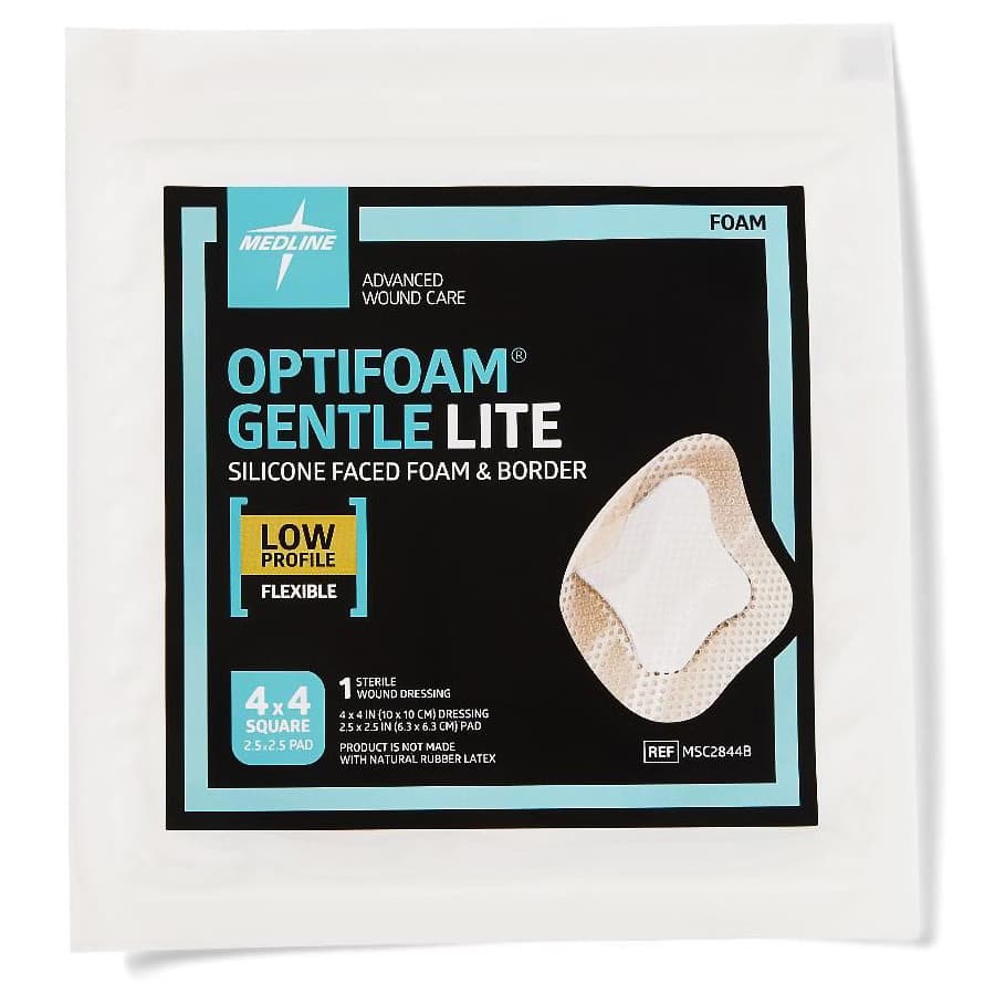 Optifoam Gentle Lite Silicone Faced Border Foam Dressing, Sterile, 4 x 4 Inch - Each - Image 1