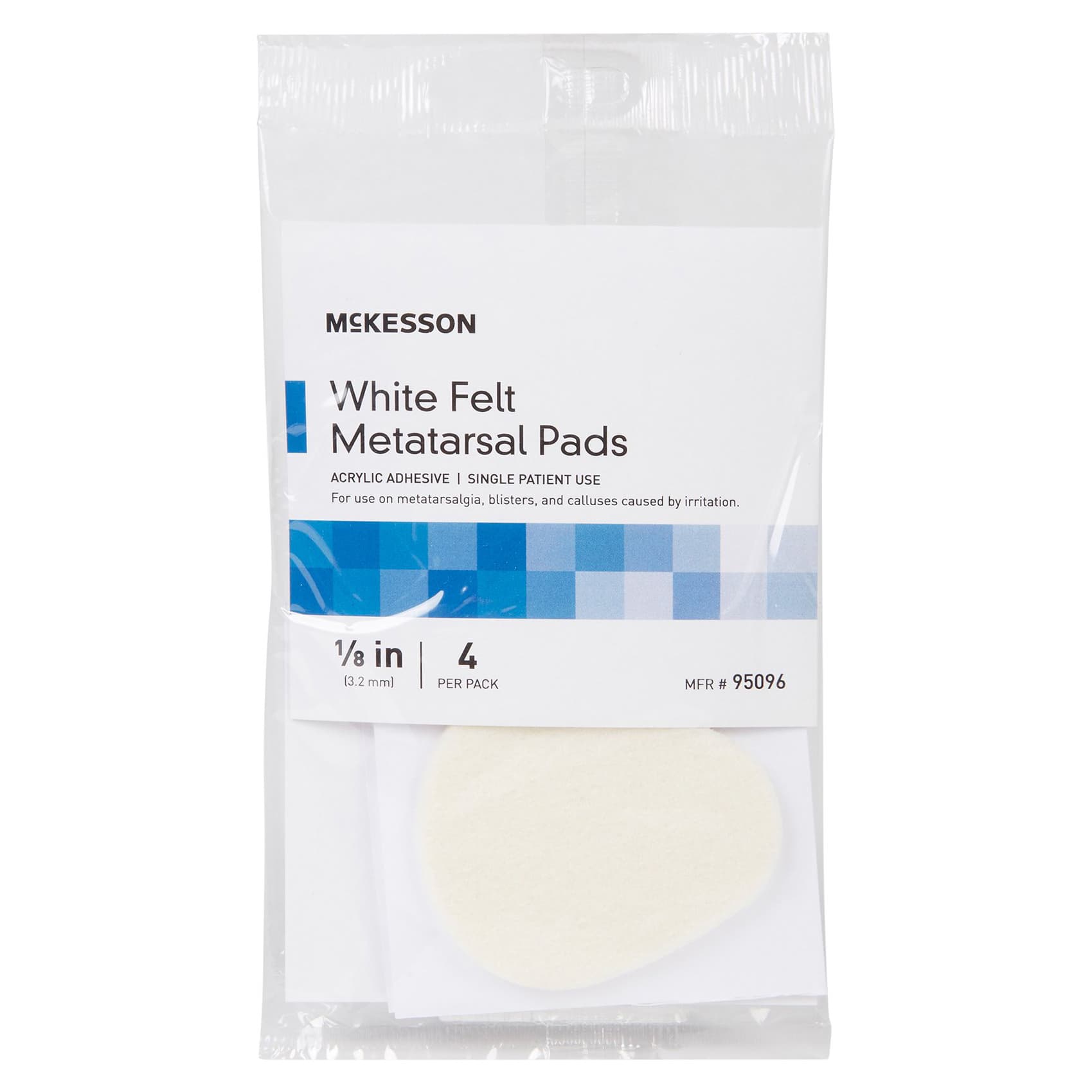 McKesson Pedi-Pads Metatarsal Cushion White Adhesive Size 106-L Foot, 1/4 Inch Thick - Case of 192 - Image 1