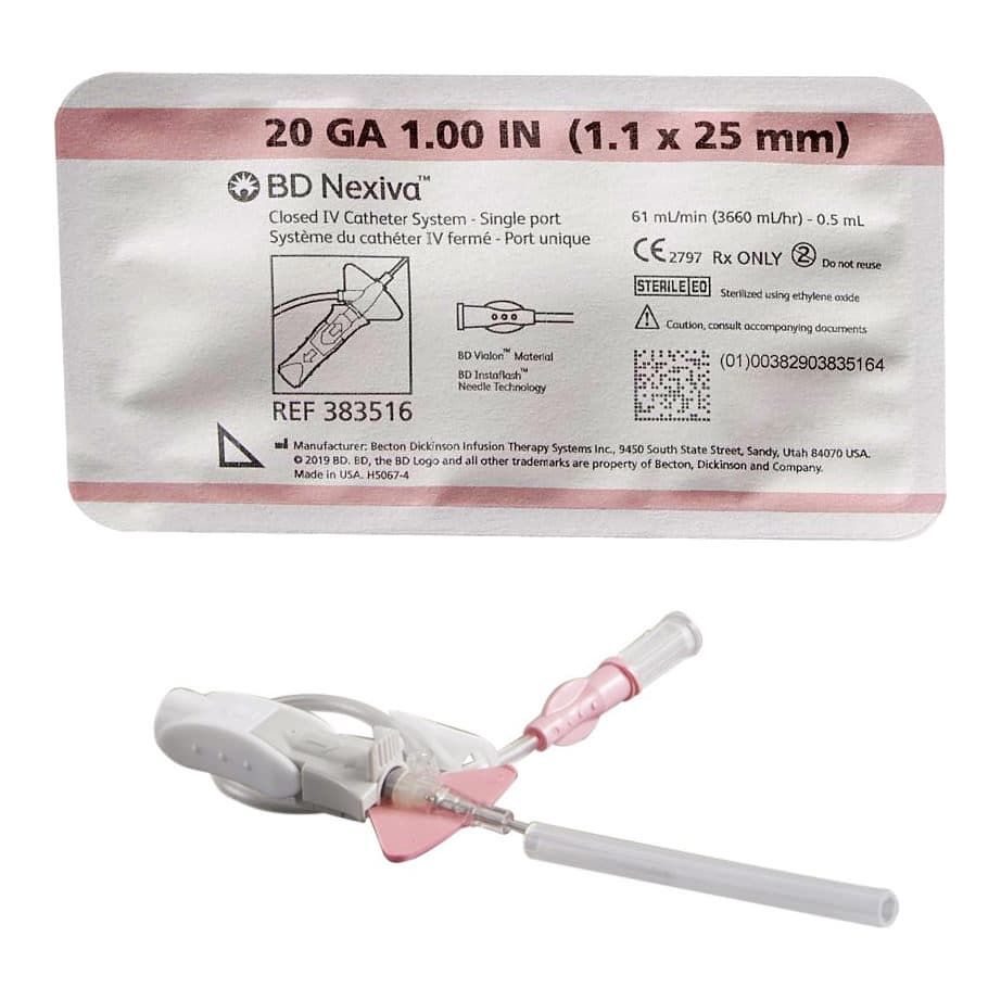 BD Nexiva Closed IV Catheter System, with Single Port, 20GA OD, 1" Pink - Each - Image 1