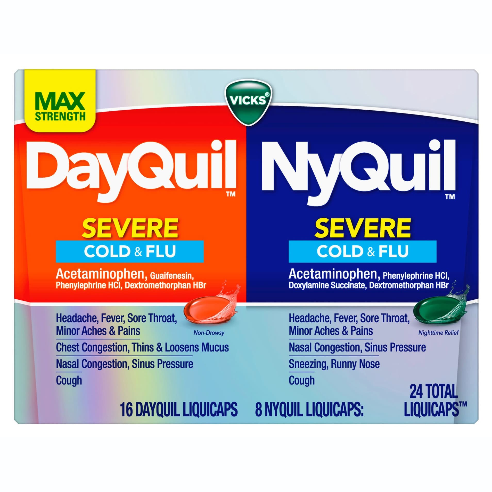 Vicks DayQuil NyQuil Severe Cold & Flu Liquicaps - Carton of 24 - Image 1