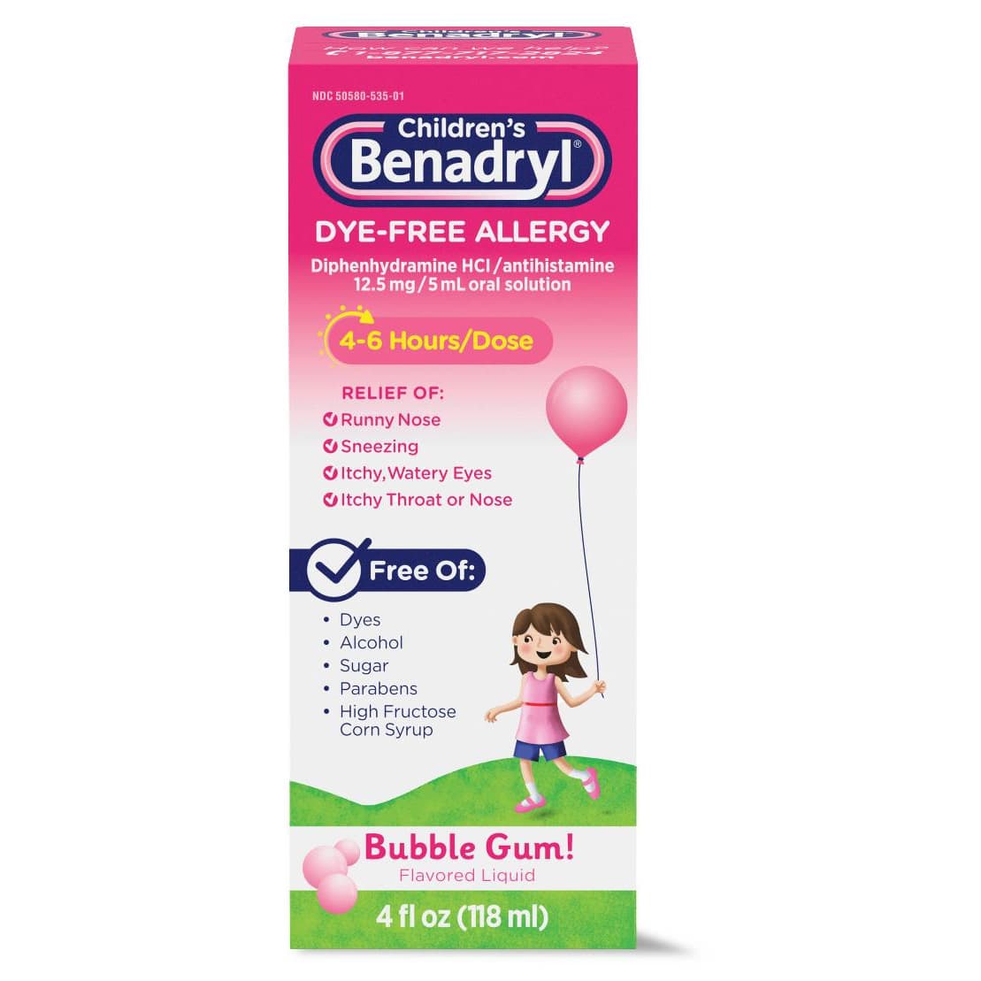 Benadryl Children's Allergy Relief Oral Solution, Bubblegum, 4 oz - Case of 36 - Image 1