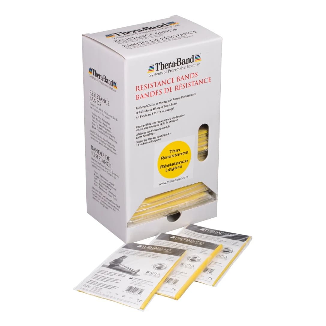 TheraBand Individual Professional Resistance Bands 5 Ft., Light Yellow - Box of 30 - Image 1