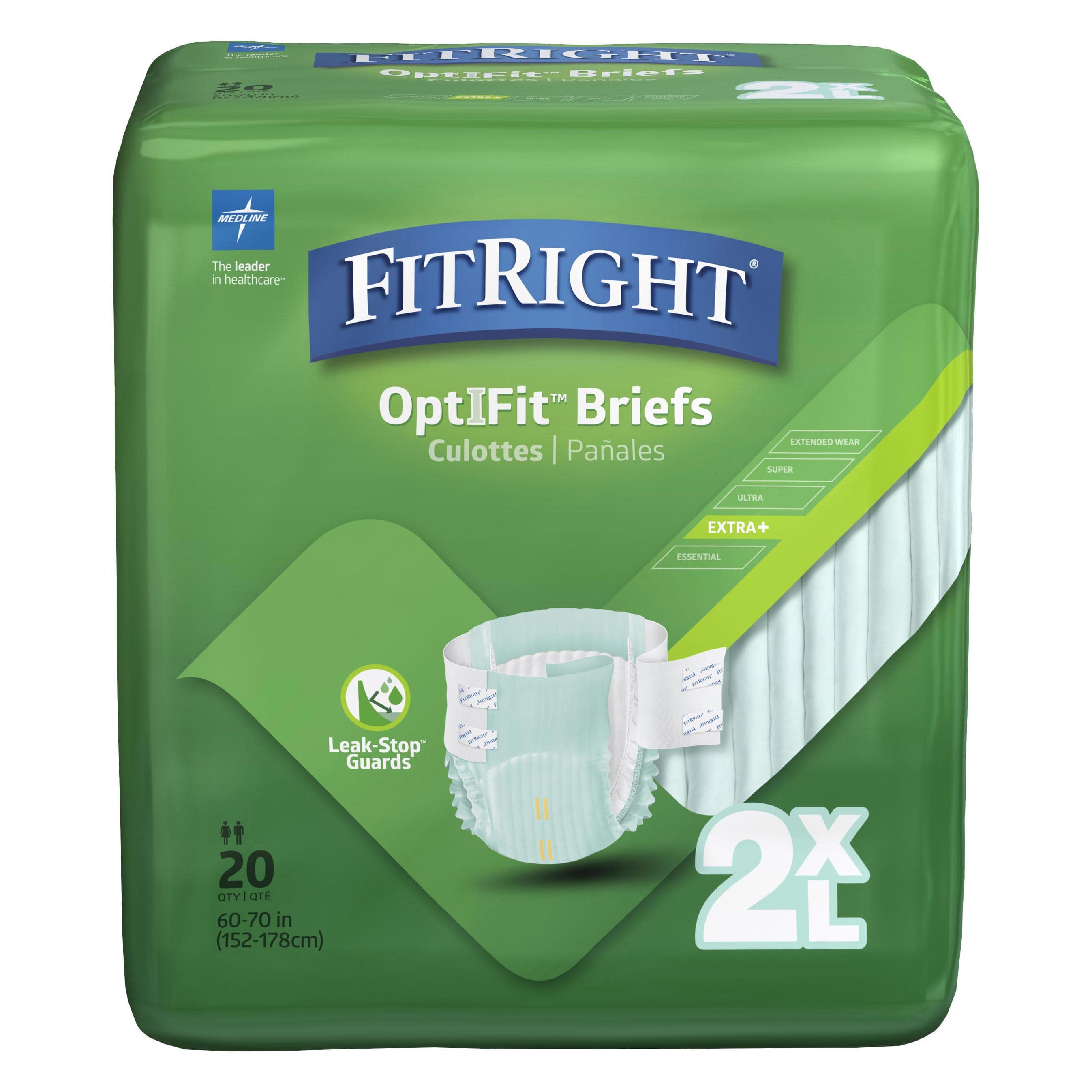 FitRight OptiFit Extra+ Disposable Briefs, 2XLarge - Case of 80 - Image 1