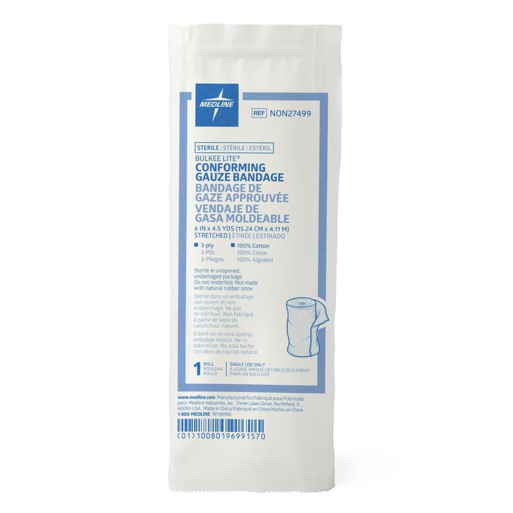 Bulkee Lite Sterile Cotton Conforming Bandages, 6 Inch x 4.5 Yard - Image 1