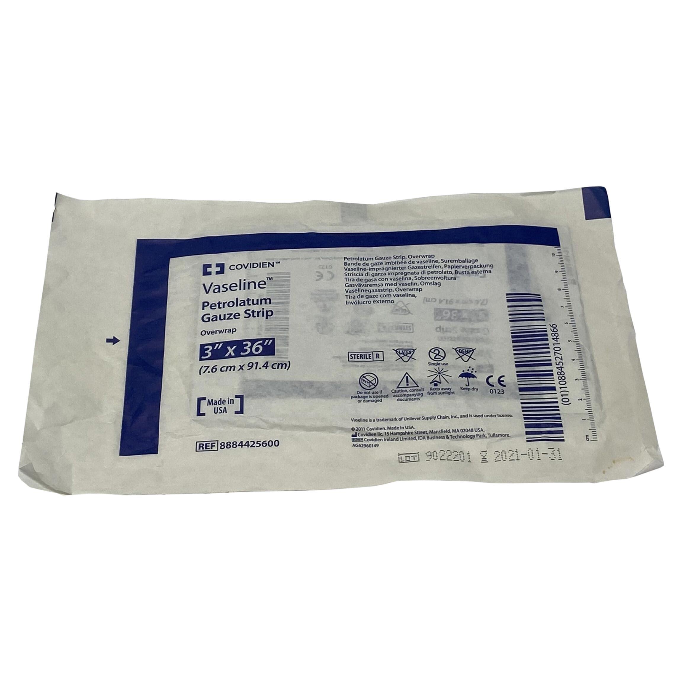 Kendall Vaseline Petrolatum Gauze Dressing with Overwrap, 3" x 36" - Image 1