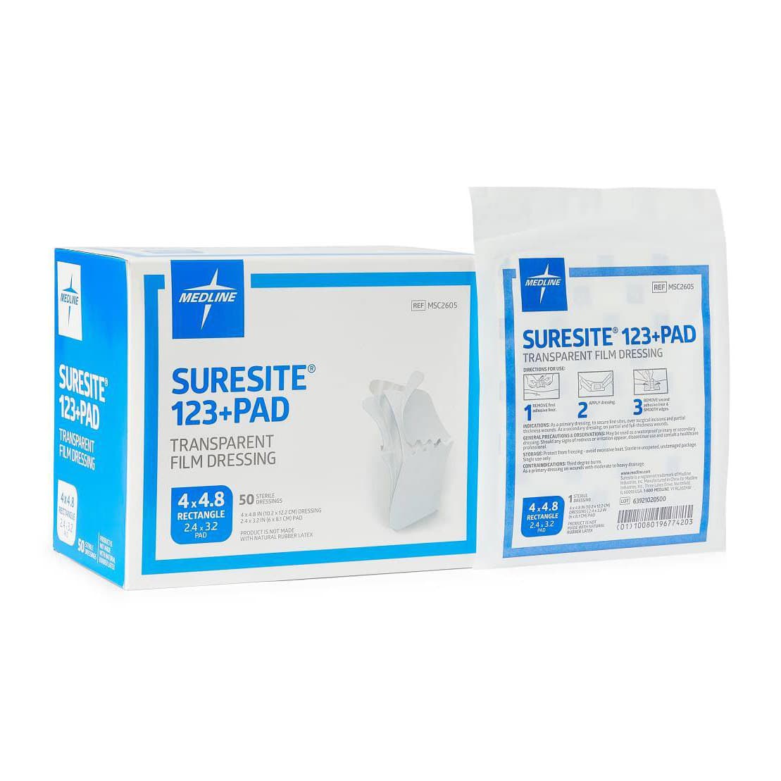 Suresite 123+ Pad Transparent Film Dressing, 4 x 4.8 Inch - Box of 50 - Image 1