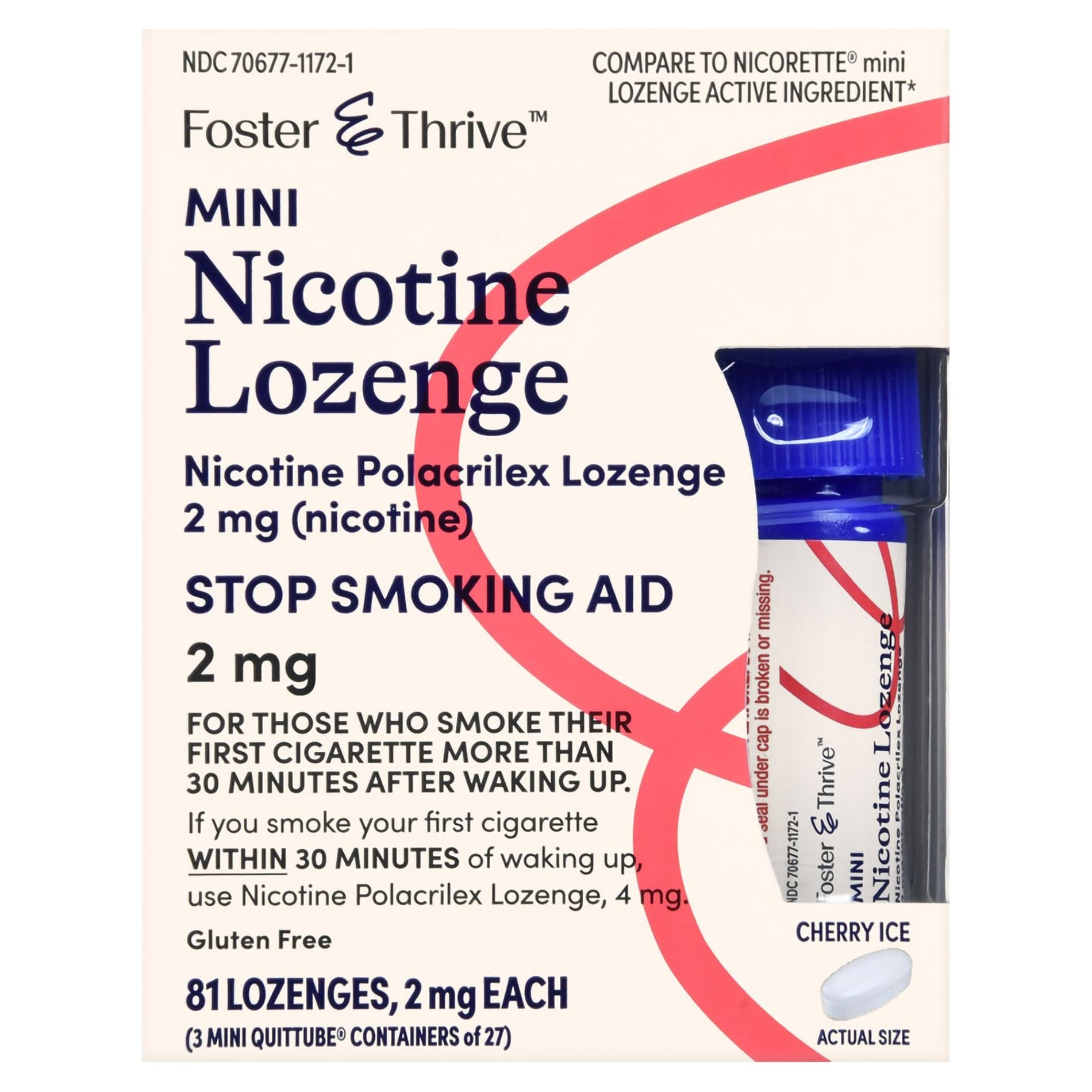 Foster & Thrive Nicotine Polacrilex 2 mg Strength Lozenge Stop Smoking Aid, Cherry Ice Flavor - Box of 81 - Image 1