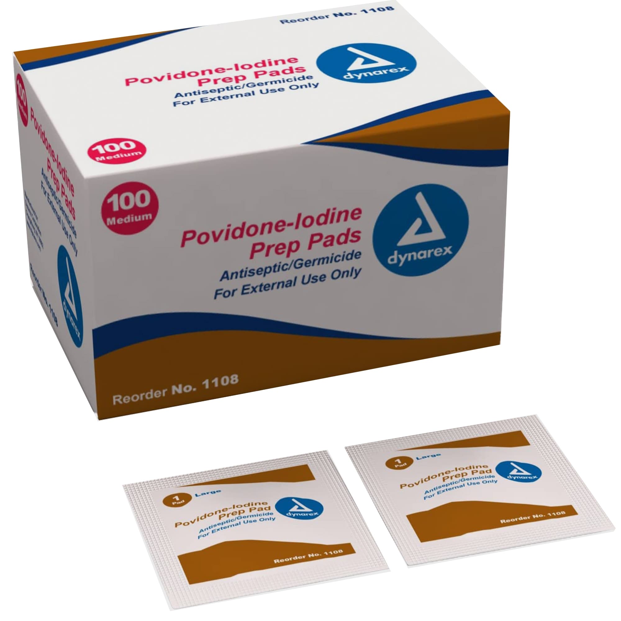 Dynarex Povidone Iodine Prep Pads, Medium - Box of 100 - Image 1