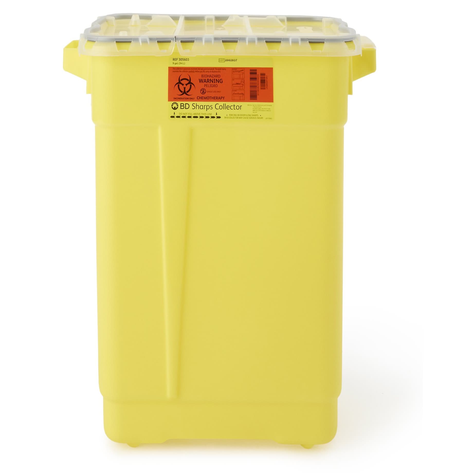 BD Chemotherapy Collectors, Yellow, 9 Gallon, Hinged Top - Case of 8 - Image 1