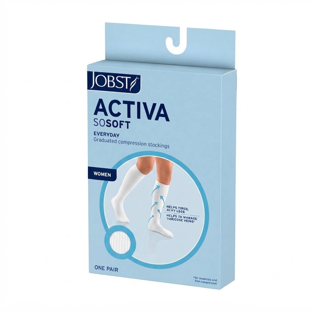 Jobst Activa SoSoft Brocade 15-20mmHg Knee High Compression Stocking, Closed Toe, White, Large - Pair - Image 1