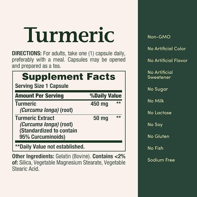 Nature's Bounty Turmeric Capsules, 450 mg - Bottle of 60 - Image 3