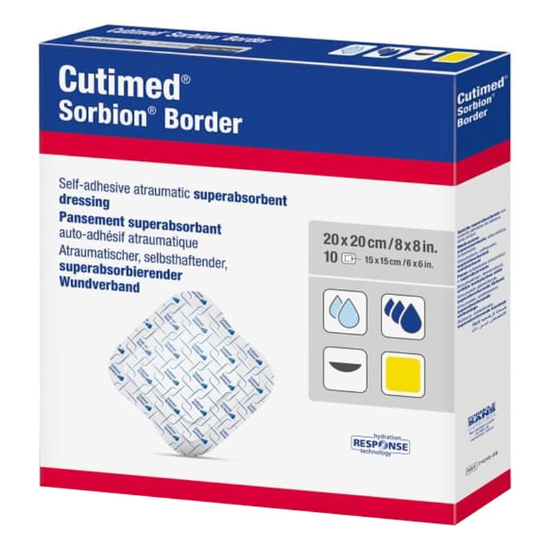 Cutimed Sorbion Border Super Absorbent Dressing, 8 x 8 Inch - Box of 10 - Image 1