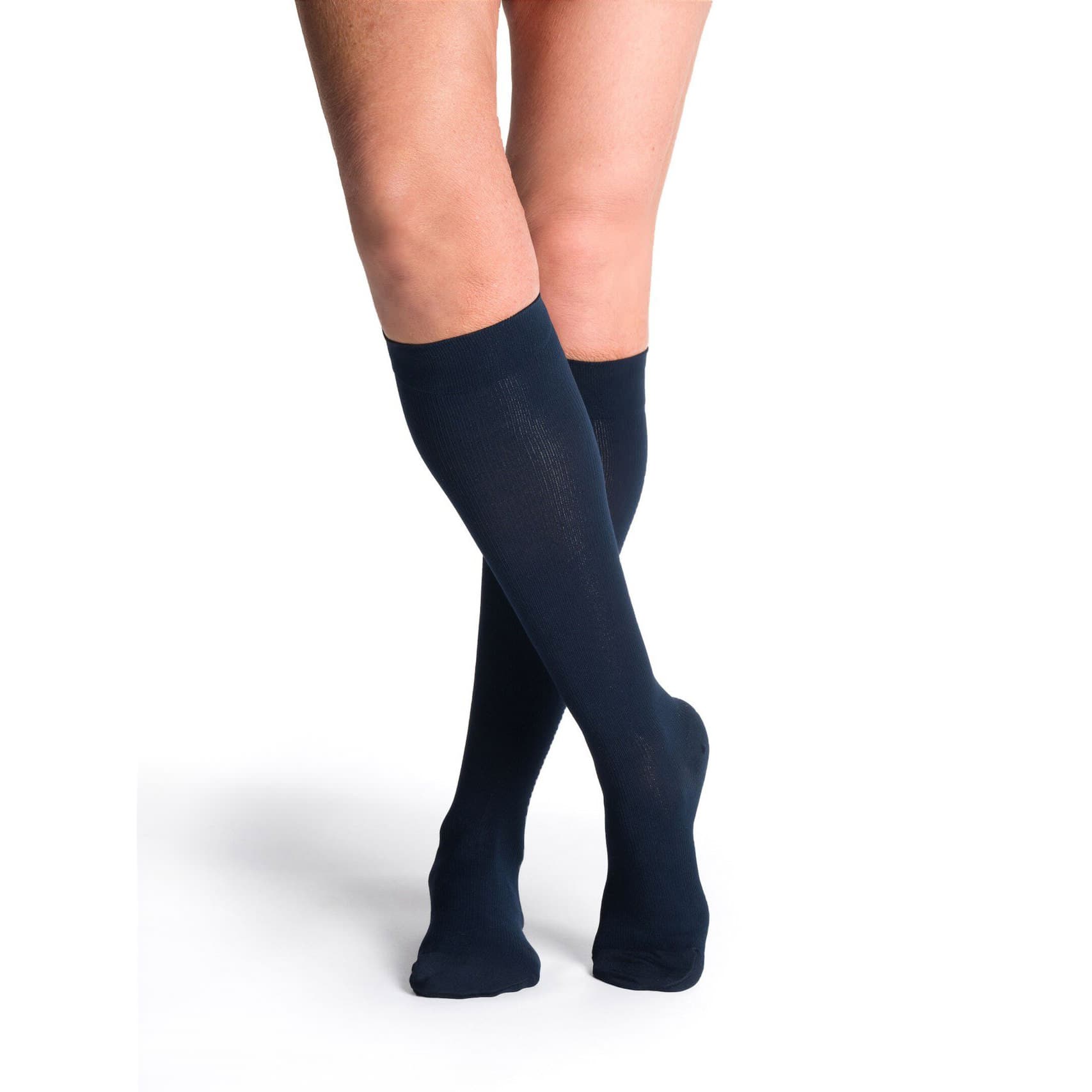 Sigvaris Style Sea Island Cotton Calf High Compression Socks, 20-30 mmHg Women, Navy, Medium-Long - Pair - Image 1