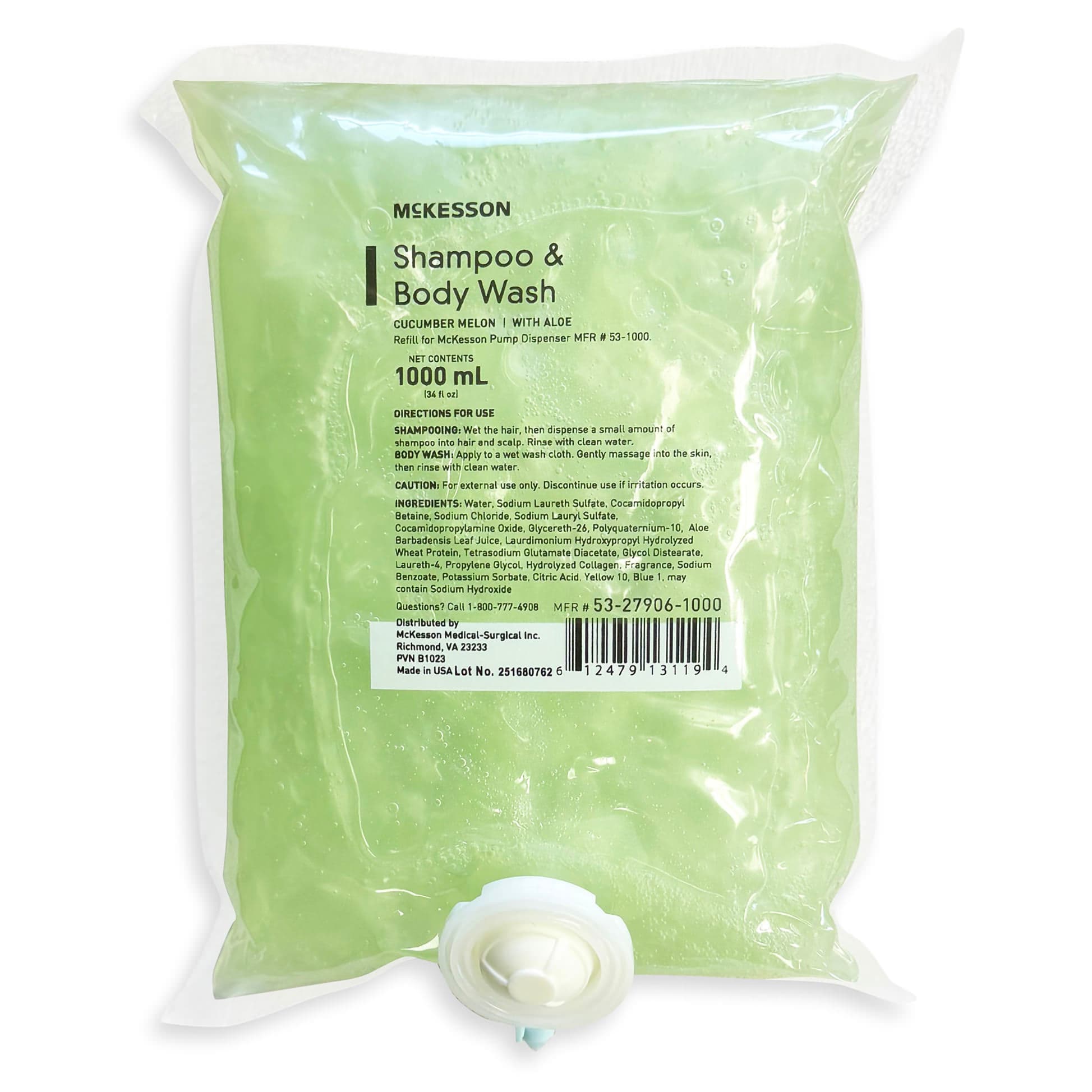 McKesson Shampoo and Body Wash with Aloe, Cucumber Melon Scent, 1,000 ml - Case of 10 - Image 1
