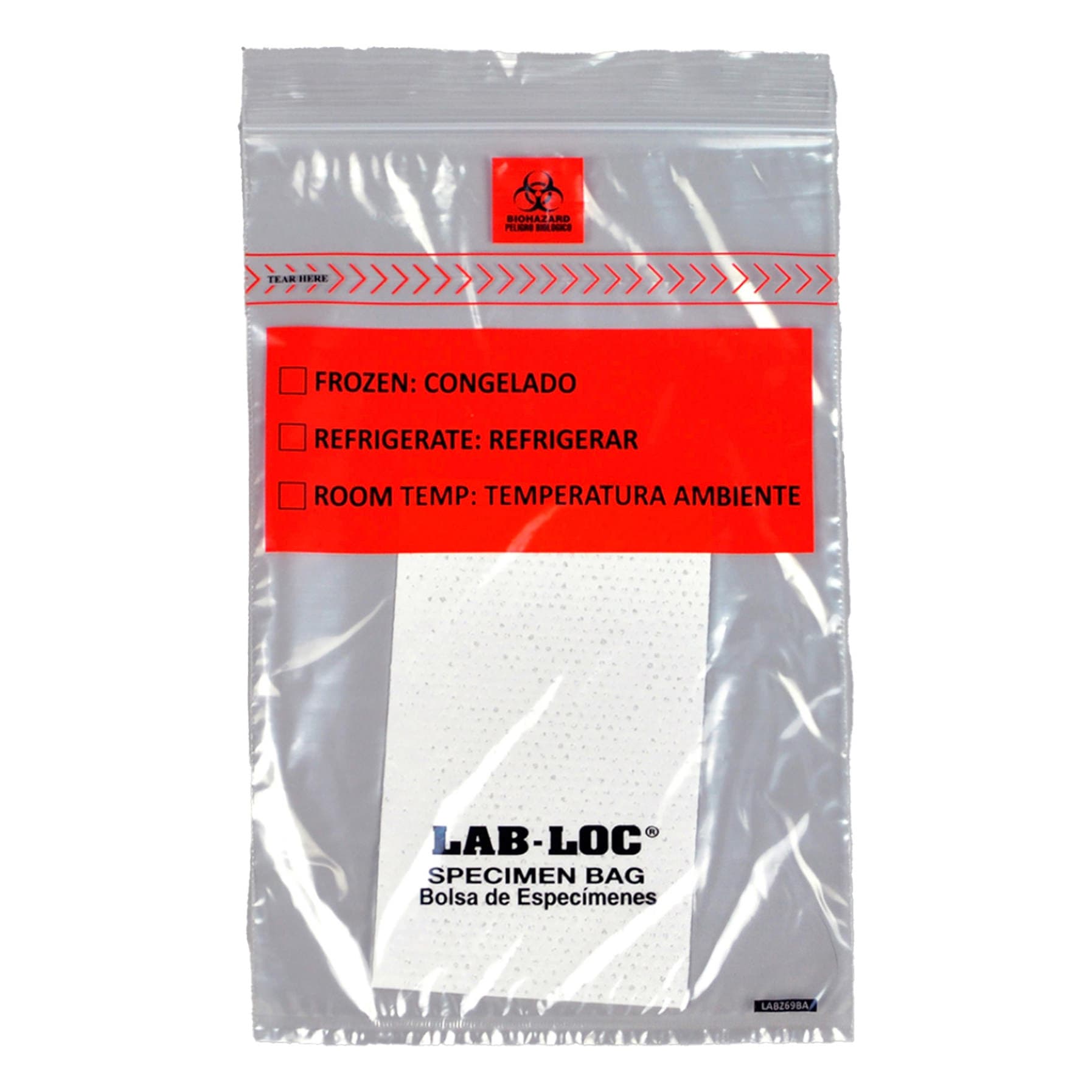 Lab-Loc Specimen Transport Bag with Document Pouch and Absorbent Pad, 6 x 9 Inch - Package of 100 - Image 1