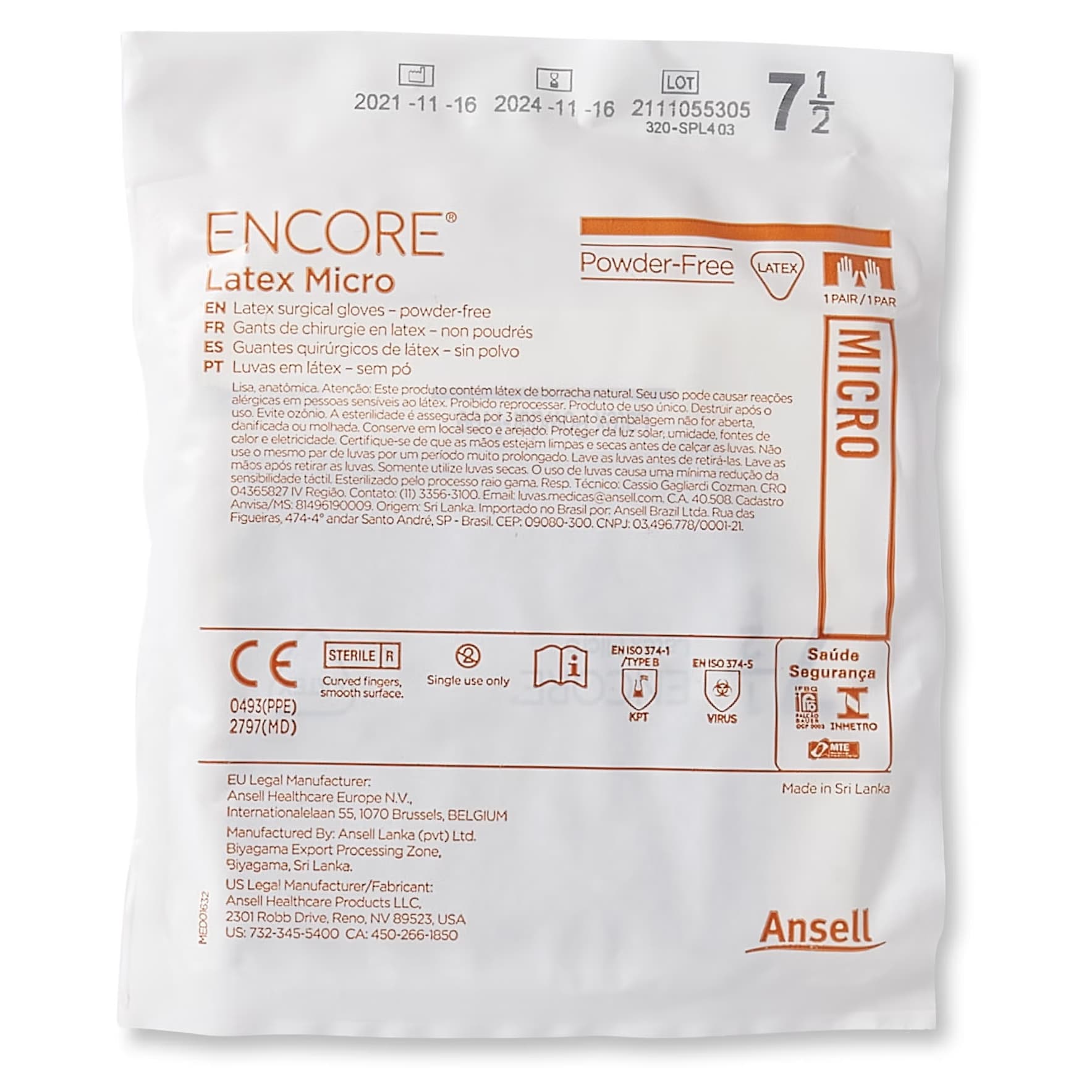 ENCORE Latex Micro Surgical Glove Brown Beaded Cuff Micro, Size 7.5 - Each - Image 1