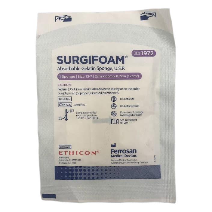 Surgifoam Absorbable Gelatin Sponge, 2 cm x 6 cm x 7 mm - Each - Image 1