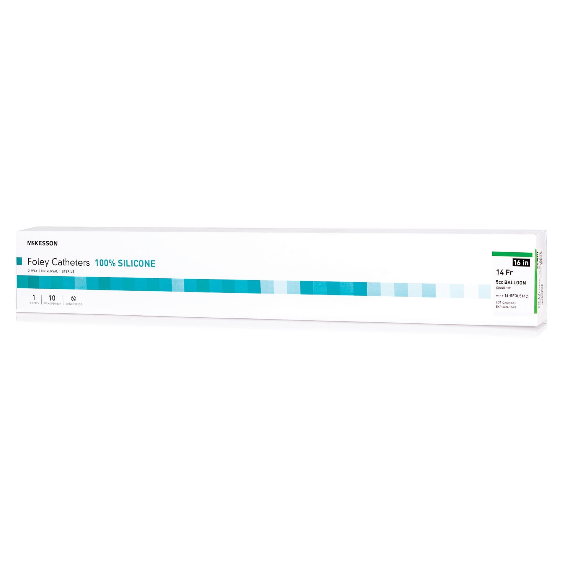 McKesson Foley Catheter Sterile 2-Way Silicone, Green, 14 Fr, Coude Tip - Case of 200 - Image 1