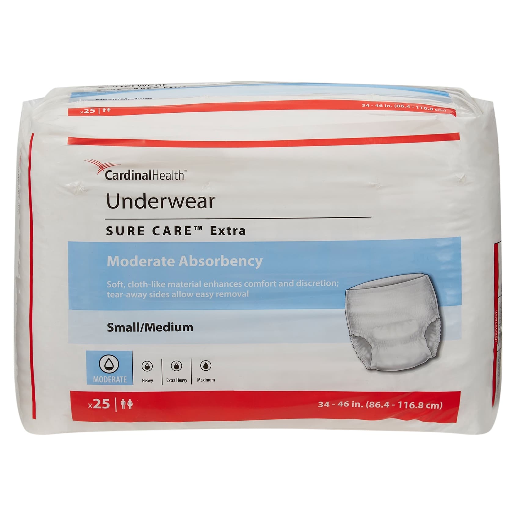 Cardinal Health Sure Care Extra Underwear, Small-Medium - Case of 100 - Image 1
