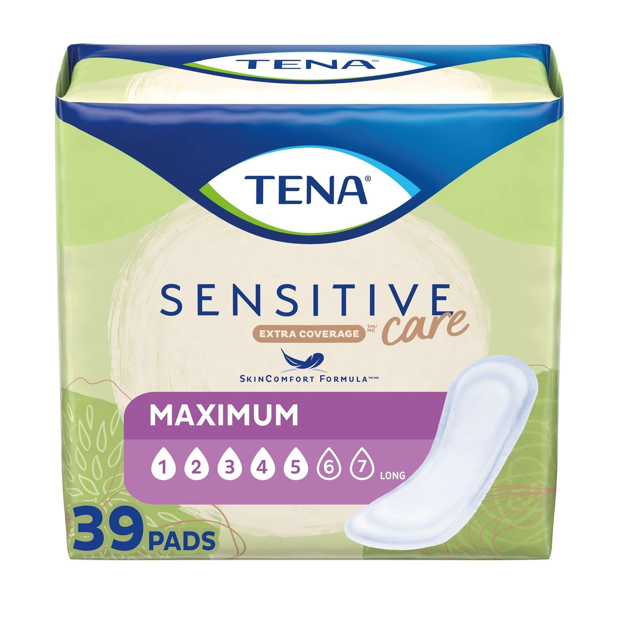 TENA Sensitive Care Maximum Incontinence Pads, Long - Package of 39 - Image 1