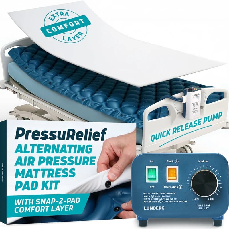 Lunderg PressuRelief Alternating Air Pressure Mattress Pad Kit - Comfort Layer + PVC Pad & Pump - Image 1