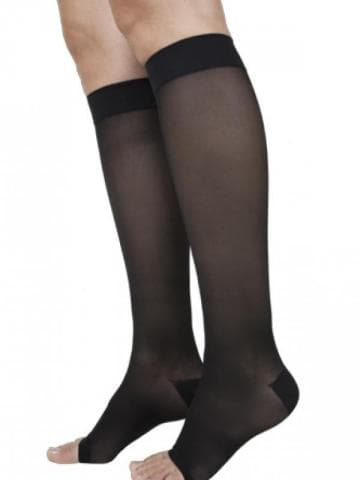 Sigvaris Women's Style Sheer Calf High Compression Socks Open Toe, 30-40mmHg Small-Short, Black - Pair - Image 1