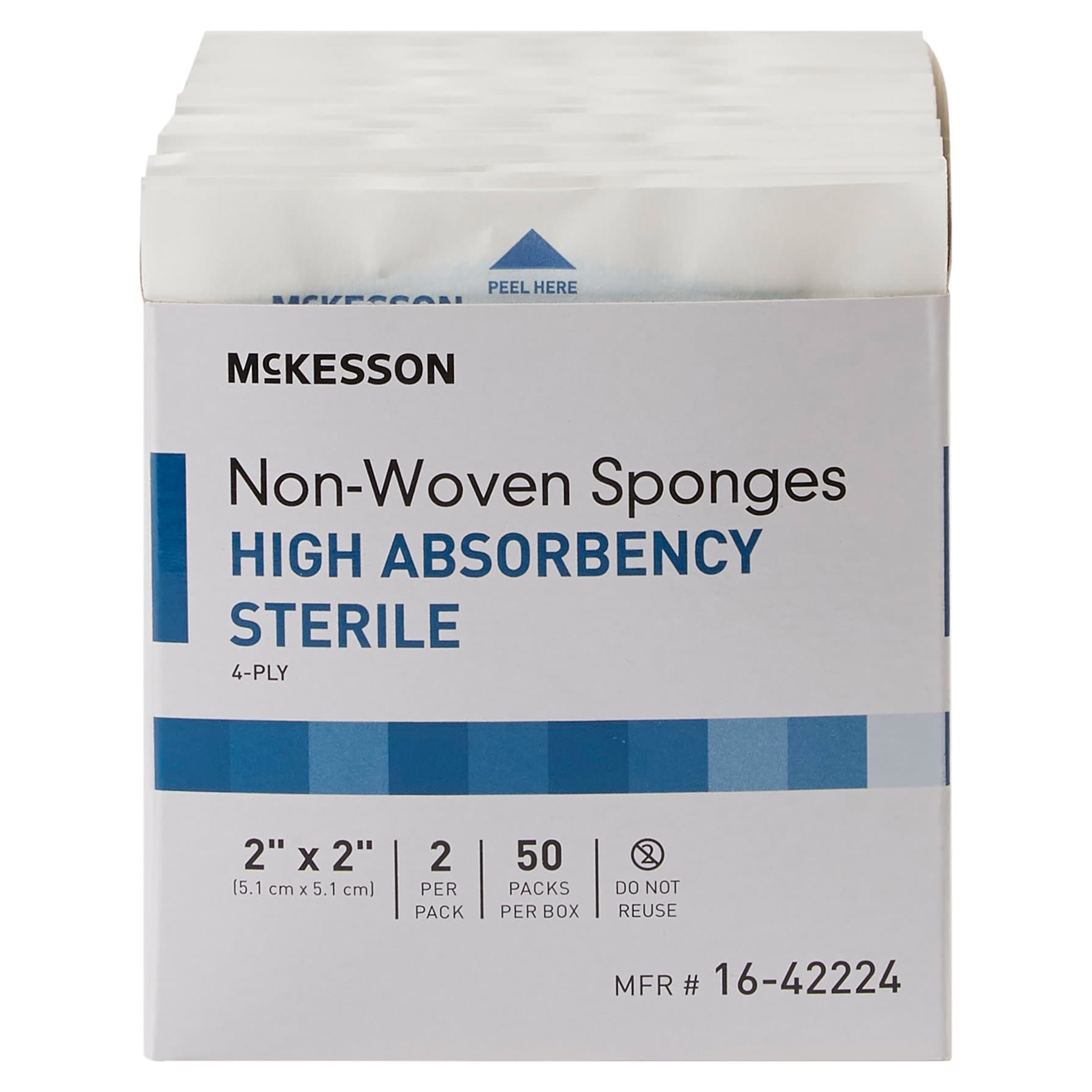 McKesson Nonwoven Sponge White Square Sterile, 2 x 2 Inch, 4-Ply - Case of 1500 - Image 1